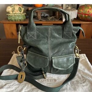 Fossil Explorer Mod Cargo Fold-Over Crossbody Forest Green Leather Gorpcore Boho